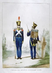 Uniforme de un regimiento de infantería ligera, Francia, 1823