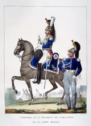 Uniforme del 1er Regimiento de Cazadores de la guardia real, Francia, 1823