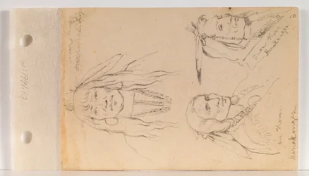 Retratos de Mato Chuthuhu (Costilla de oso), Ha won je tah (Cuerno único/Cuerno solitario) y Heh Mah Zah (Cuerno de hierro) (anverso de la hoja 10)