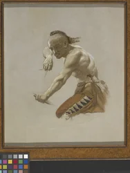 Study For Indian In Buffalo Hunt By Indians (óleo sobre papel montado sobre lienzo)