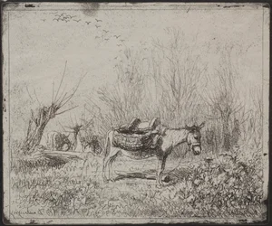 Un burro en el campo, impresión original 1862, impresa en 1921