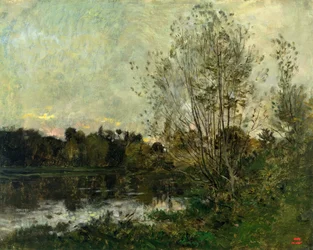 Un lago en el bosque al anochecer, c.1865