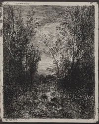 Un arroyo en un claro, impresión original 1862, impreso en 1921