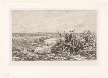 Paisaje con ganado descansando entre viñas Les vendages. (título en el objeto)