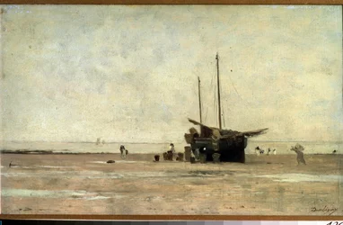""Seascape"" Un velero en la arena durante la marea baja. Pintura de Charles Francois Daubigny (1817-1878) 1868-1872 Museo Pushkin, Moscú