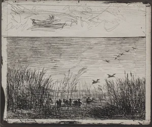 Pantano con patos, impresión original 1862, impreso en 1921