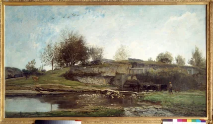 Vista de la esclusa de Optevoz Pintura de Charles Francois Daubigny