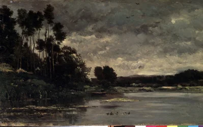 ""las orillas del río"" (River Bank) Pintura de Charles Francois Daubigny (1817-1878) 1866 Dim. 26x460 cm Museo del Hermitage, San Petersburgo (San Petersburgo)