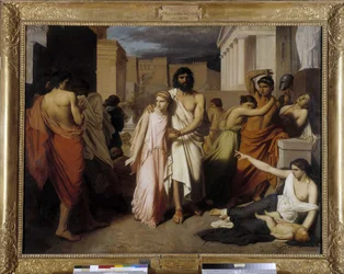 Edipo y Antígona también conocido como "La Plaga de Tebas". Edipo huyendo de la maldición de los habitantes