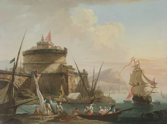 Escena del puerto al atardecer