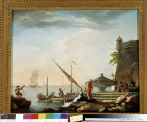Puerto mediterráneo en la fuente. Pintura de Charles Francois Grenier de la Croix dit Lacroix de Marsella (1720-1782) Colección privada, Marsella.