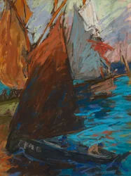 Summer Sailing (pastel sobre papel oscuro)