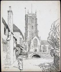 Vista desde el sur de la iglesia prioral de San Jorge, Dunster, Somerset