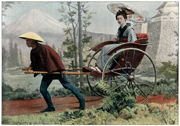 Rickshaw, carruaje de Japón, c1890