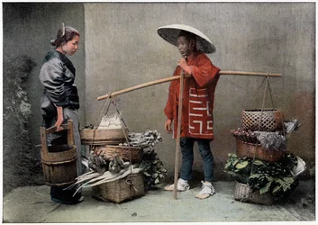 Comerciante de vegetales en Japón, c. 1890