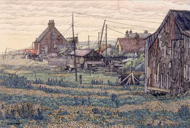 Pebbles - Rye Harbour (tinta y acuarela sobre papel tejido)