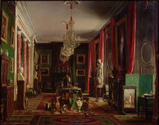Interior de la oficina de Alfred Emilien (1811-92) Conde de Nieuwerkerke, Director General de los Museos Imperiales, en el Louvre, 1859