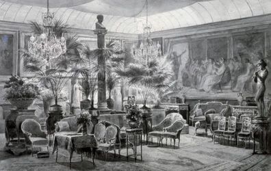 Jardín de invierno de la Princesa Matilde, dibujo a gouache y tinta de Charles Giraud