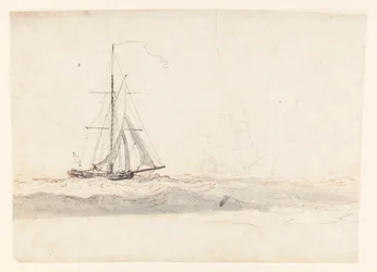 Un cúter ante el viento con un barco a lo lejos