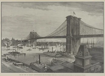 El Puente Colgante de Nueva York y Brooklyn desde el lado de Brooklyn, finales de 1800
