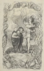 Ilustración de La Tempestad: Calibán, Fernando y Ariel, 1836