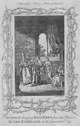 Dunstan arrastra al rey Edwy lejos de su consorte, la reina Ethelgiva, el día de su coronación, 1773.