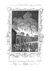 Vista del Puente Temporal de Londres en Llamas...1758., c.1770