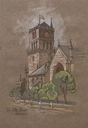 The Old Steeple, Dundee (impresión coloreada a mano)