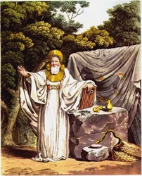Archidruida en su traje judicial completo, de The Costume of the Original Inhabitants of the British