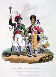 Uniformes de un tambor mayor de un regimiento de línea - Pionero de la compañía de granaderos, de 
