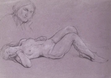 Estudio de una figura femenina desnuda reclinada, con un estudio de una cabeza de mujer descansando sobre su mano