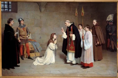 Guerra de los Cien Años: "La última comunión de Juana de Arco (1412-1431)" Pintura de Charles Henri Michel (1817-1905) 1899. Sol. 0,73x0,6 m Rouen, musee des Beaux Arts - Guerra de los Cien Años: "La última comunión de Juana de Arco (1412-1431) ". Pintura 