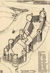 Vista aérea del Castillo de Caernarvon, Gales del Norte, 1931
