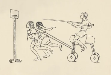 Niños jugando a montar en la quintana Romance de Alejandro, alrededor de 1340. Bodleian, 1931