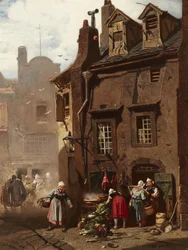 Alemán: Markttreiben in einer mittelalterlichen Stadt Día de mercado en una ciudad medieval