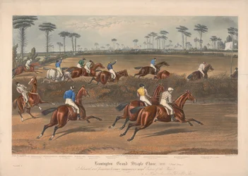 Uno de un conjunto de cuatro: Leamington Grand Steeple Chase ... 1837. Lámina 2. El Sr. Christian en Scripton ...