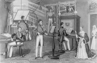 La maravilla de Windsor: El artista, poeta, violinista, aquí lo vemos, y todo es Tweedle-dum y Tweedle-dee, c.1841
