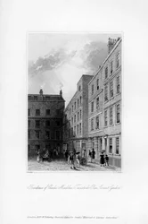 Exterior de la última residencia de Charles Macklin, Tavistock Row, Covent Garden, 1840