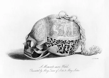 Reloj Memento-Mori presentado por María Reina de Escocia a Mary Seaton, siglo XVI, 1840