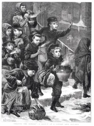 Alimentando a los hambrientos, una cocina de sopa en Londres, 1880