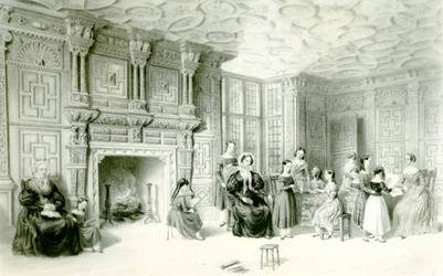 El aula en Campden House, c.1840 (grabado)
