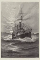 Al final del día, HMS Talbot trayendo el cuerpo del difunto Lord Herschell