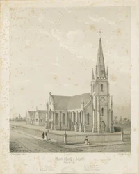 Burton-upon-Trent - Iglesia de Cristo y escuelas: grabado, nd [1789-1850]