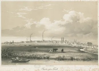 Puente y ciudad de Burton-upon-Trent: litografía tintada, nd [c 1840]
