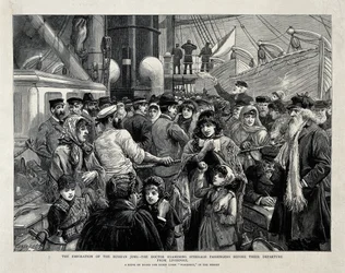 Los judíos rusos examinados por un médico antes de la emigración desde Liverpool, 1891