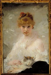 Joven con gato, pintura de Charles Chaplin (1825-1891), siglo XIX, Compiègne, Museo Nacional del Castillo