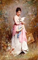 Joven con palomas