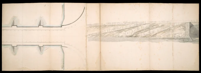 Diseños del proyecto de puente sobre el río Támesis en Londres, BL Maps C.49.e.76