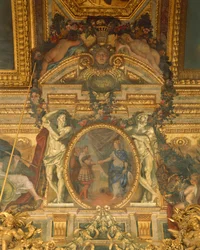 (detalle) de las decoraciones de Charles Le Brun, Salón de los Espejos, Palacio de Versalles (Patrimonio de la Humanidad de la UNESCO)