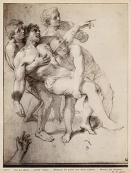Hombre medio desnudo sostenido por tres hombres, estudio para 